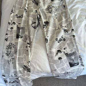 Reformation Black and White Newspaper Print Flare Jeans